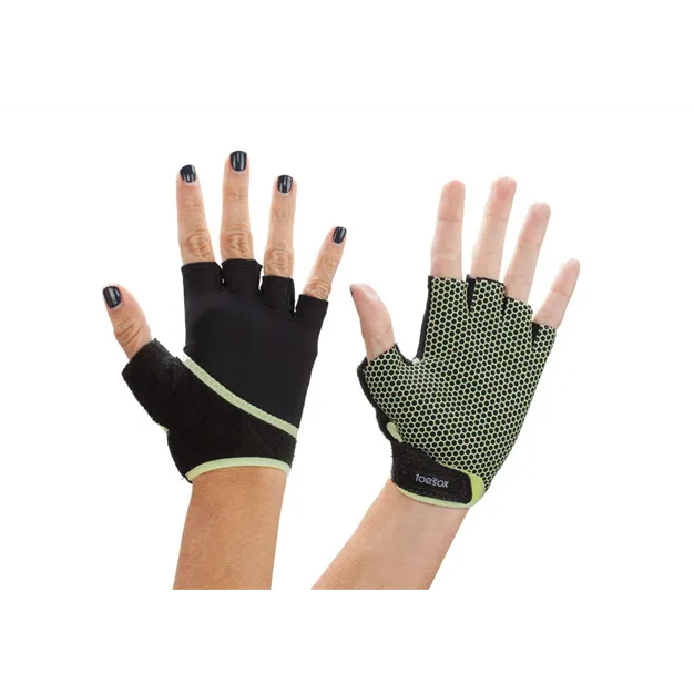 Yoga Gloves ToeSox Half Finger Grip Gloves Black Lime Size S