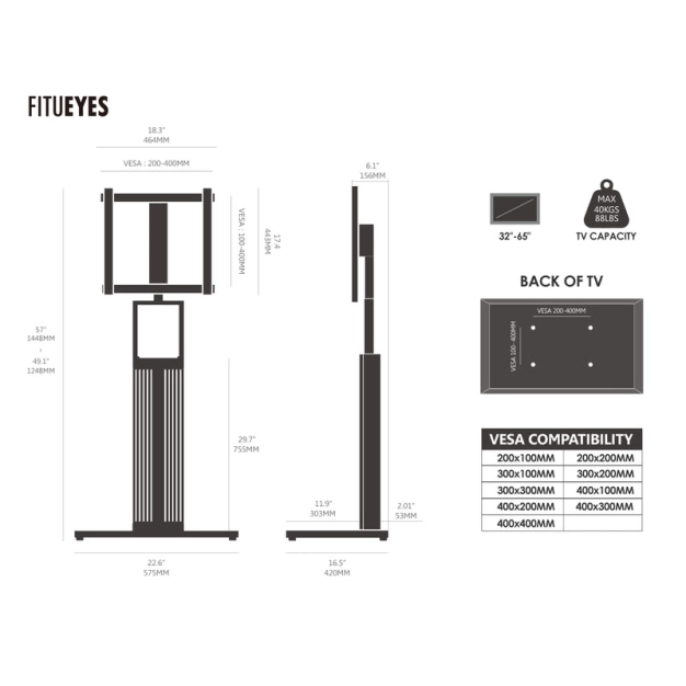 Підлогова стійка під ТБ Fitueyes Zen Series 32-65 "(S02N1444B-UK) Black