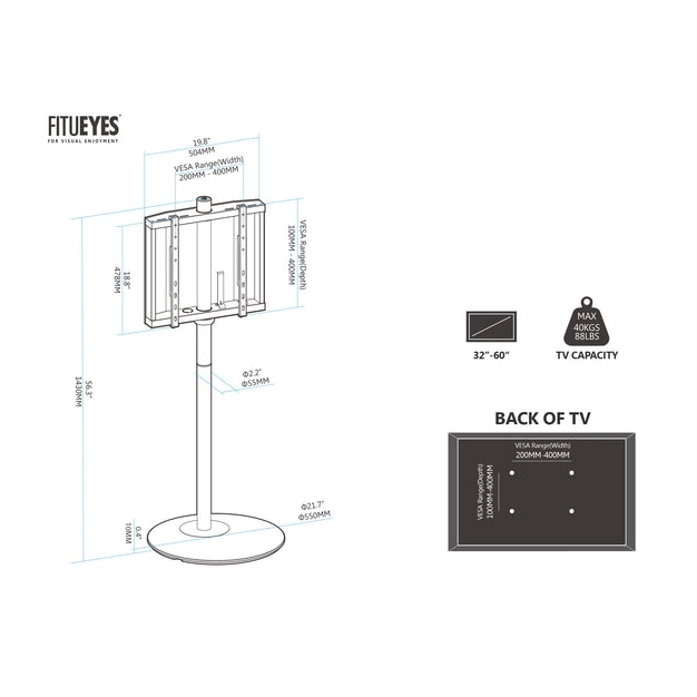 Підлогова стійка під ТБ Fitueyes Master Series 32-60 "(F02M1441J-UK) Silver