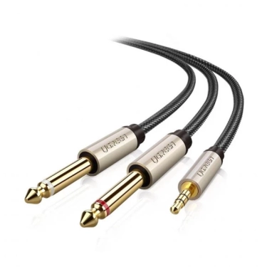 Аналоговий кабель Ugreen AV126 3.5 mm TRS to 2 x 6.3 mm TS, 2 m Gray 10615
