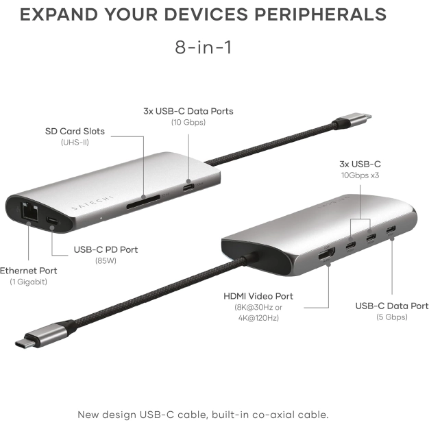 Адаптер Satechi USB-C 8K з Ethernet, Space Grey Адаптер Satechi USB-C 8K з Ethernet, Space Grey