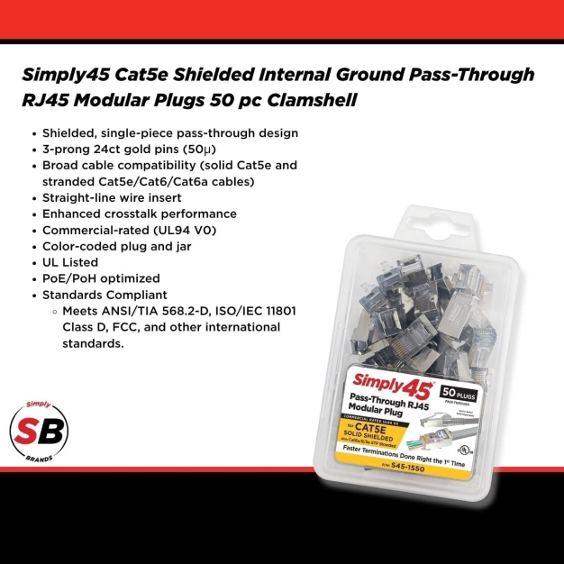 SCP SIMPLY45-CAT5E конектори для крученої пари 24AWG, 50 шт SCP SIMPLY45-CAT5E конектори для крученої пари 24AWG, 50 шт