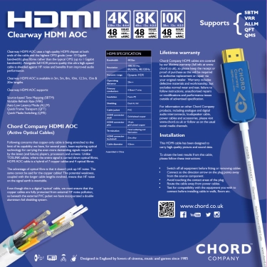 Кабель HDMI Chord Clearway HDMI AOC 8k (48Gbps) 8m, відео.