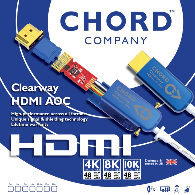 Кабель HDMI Chord Clearway HDMI AOC 8k (48Gbps) 8m, відео. Кабель HDMI Chord Clearway HDMI AOC 8k (48Gbps) 8m, відео.