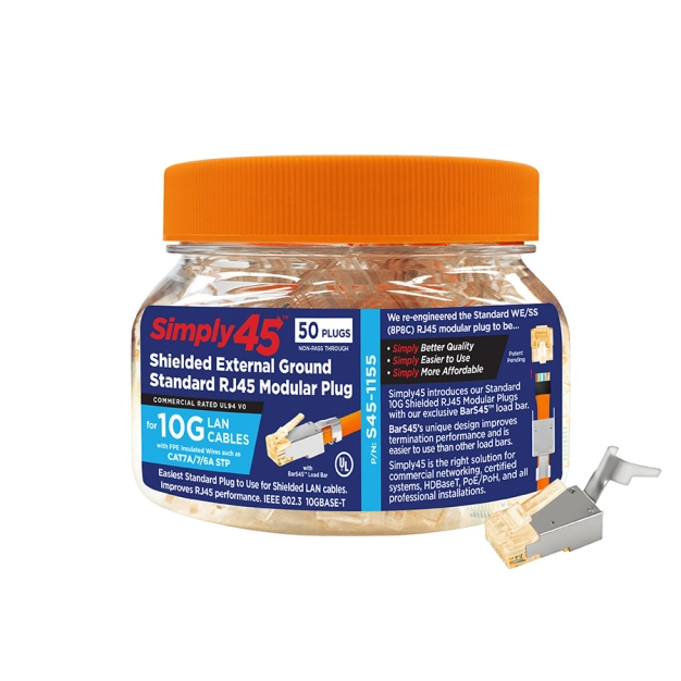 RJ45 конектор Simply45 S45-1155 10G Shielded External Ground, помаранчевий - 50 шт RJ45 конектор Simply45 S45-1155 10G Shielded External Ground, помаранчевий - 50 шт