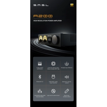 2-канальний підсилювач з індикацією рівня S.MSL A200 Black – Bluetooth 5.0, HDMI ARC