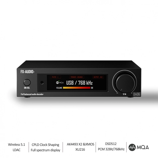ЦАП FX-AUDIO DA06 Black - AKM4493SEQ, 32-біт/768 кГц, Bluetooth 5.1