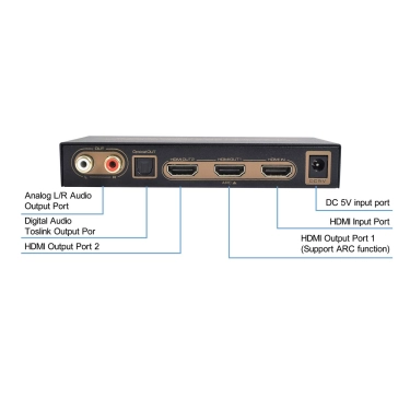 AirBase K-SP124KA-2 - HDMI 1×2 спліттер з Audio Extractor, HDR, ARC та EDID