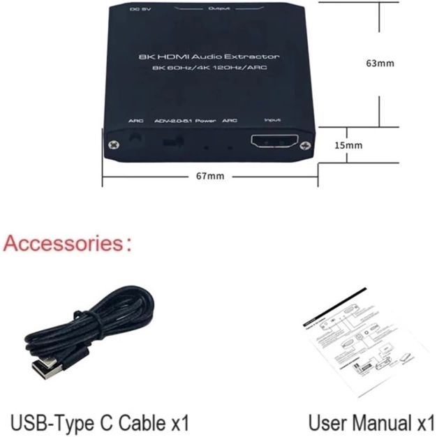 AirBase K-0058M1 - HDMI 2.1 аудіоекстрактор 8K HDR з ARC і SPDIF