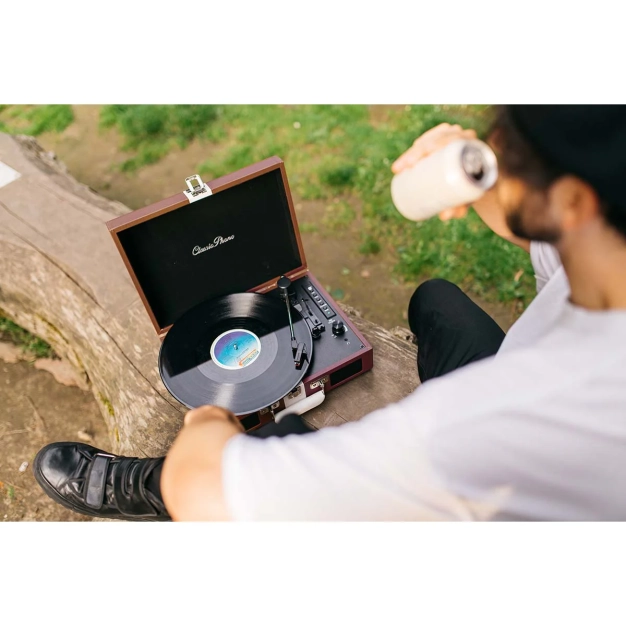 Вініловий програвач Lenco TT-120BNWH з Bluetooth, вбудованими динаміками та акумулятором Brown/White