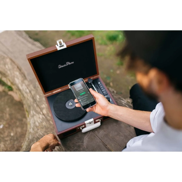 Вініловий програвач Lenco TT-120BNWH з Bluetooth, вбудованими динаміками та акумулятором Brown/White