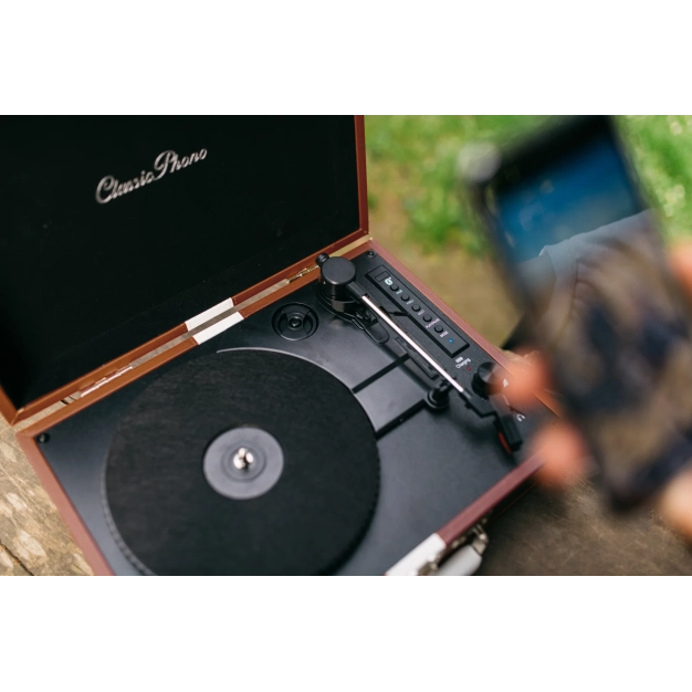 Вініловий програвач Lenco TT-120BNWH з Bluetooth, вбудованими динаміками та акумулятором Brown/White