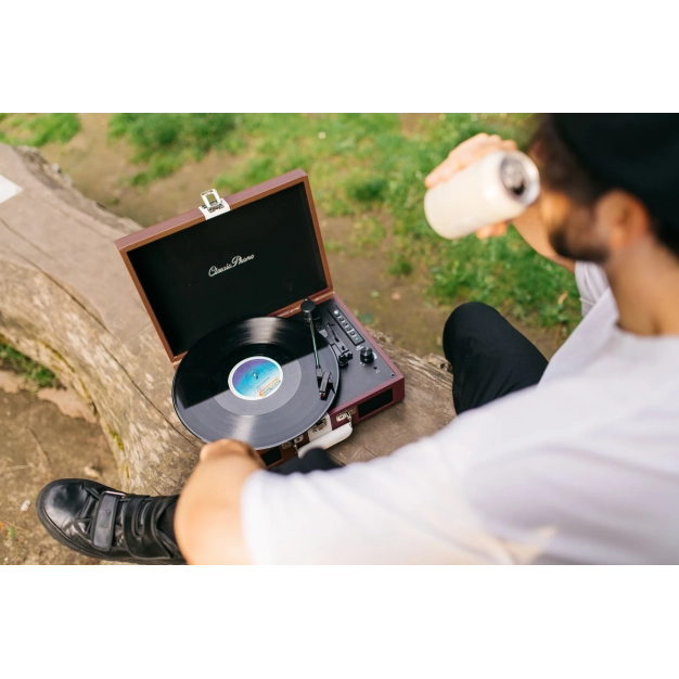 Вініловий програвач Lenco TT-120BNWH з Bluetooth, вбудованими динаміками та акумулятором Brown/White