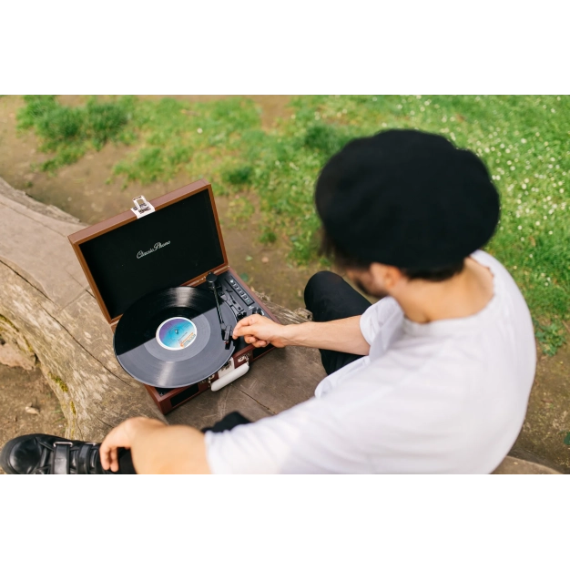 Вініловий програвач Lenco TT-120BNWH з Bluetooth, вбудованими динаміками та акумулятором Brown/White