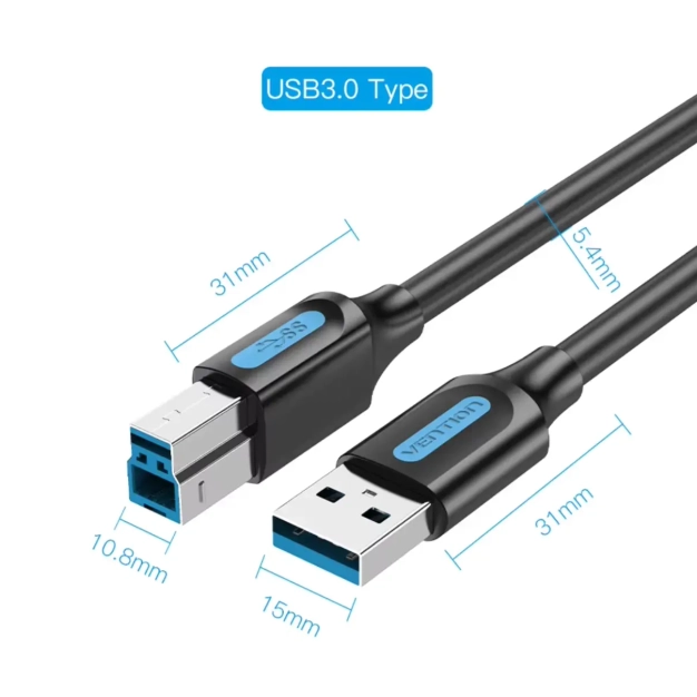 Кабель Vention COOBF USB 3.0 AB 1 м чорний