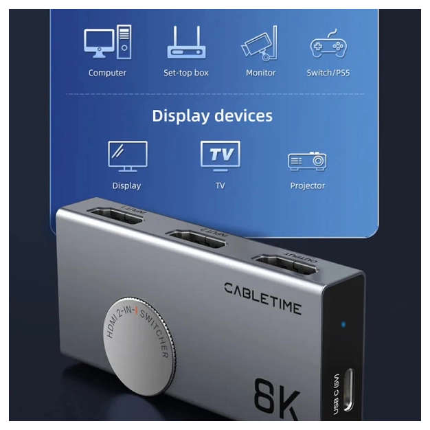 Світч Cabletime CP34G HDMI 2.1, 8K 60Hz, 4K 120Hz