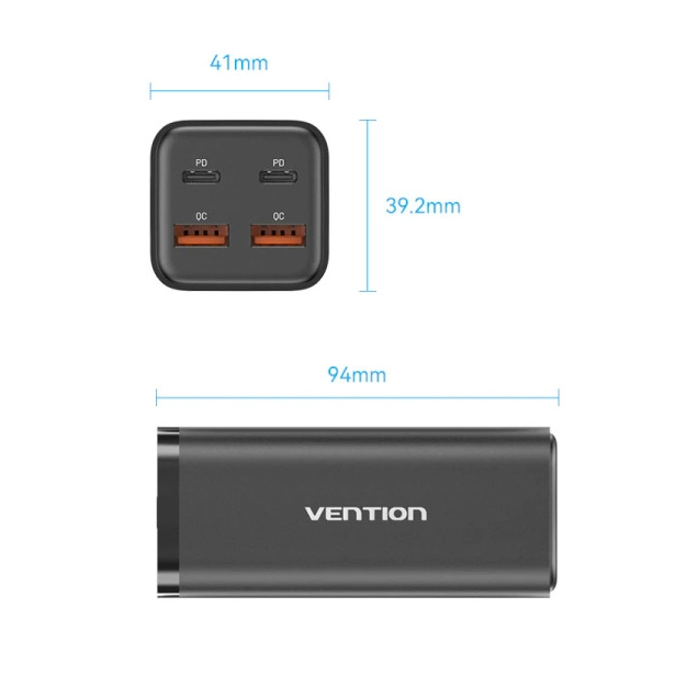 Зарядний пристрій Vention FBSBG-EU 4 порти 200W Black