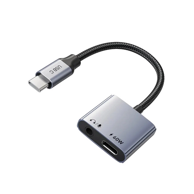 Перехідник Cabletime CPA1G USB-C 3.5 мм PD60W Black