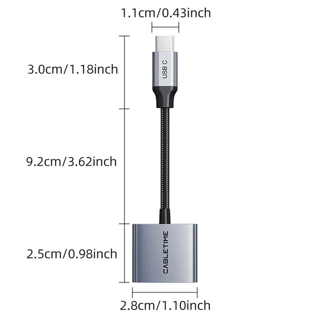 Cabletime CPA2G - перехідник USB-C на 2x USB-C PD60W