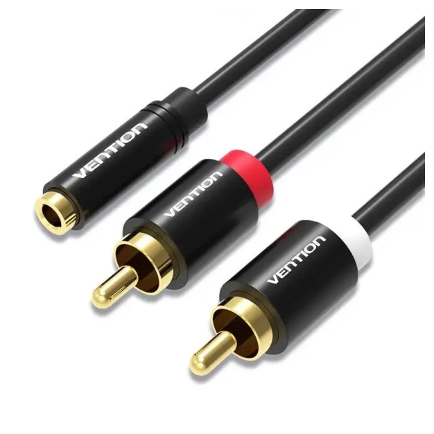 Кабель Vention AUX 3.5 mm F - 2xRCA M (Тюльпан), 1 m, Black (VAB-R01-B100)