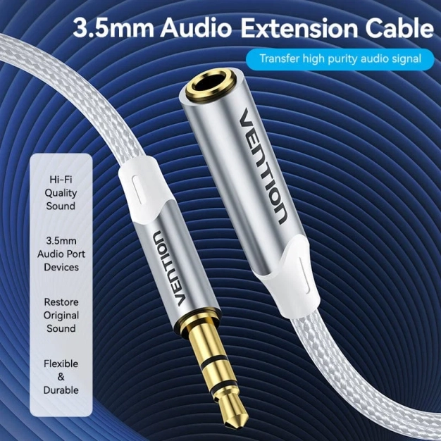 Vention BHEIG 3.5 мм M/F 1,5 м Silver - аудіокабель