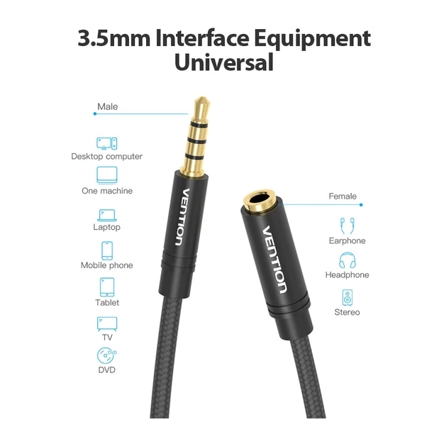 Vention BHCBL 3.5 мм MF 10 м Black — аудіокабель