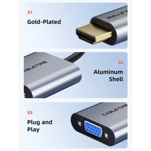 Перехідник Cabletime CP53G HDMI - VGA 1080p 60Hz