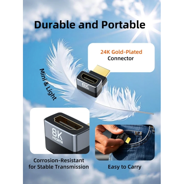 Cabletime CP41G - HDMI перехідник 90 °, 8K60Hz, 4K120Hz