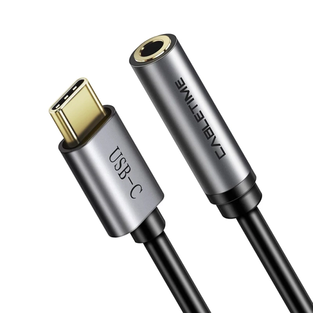 Cabletime CPA6G USB-C - 3.5 мм, 0.15 м, Black