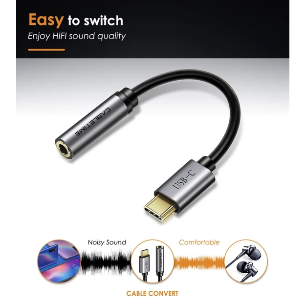 Cabletime CPA6G USB-C - 3.5 мм, 0.15 м, Black