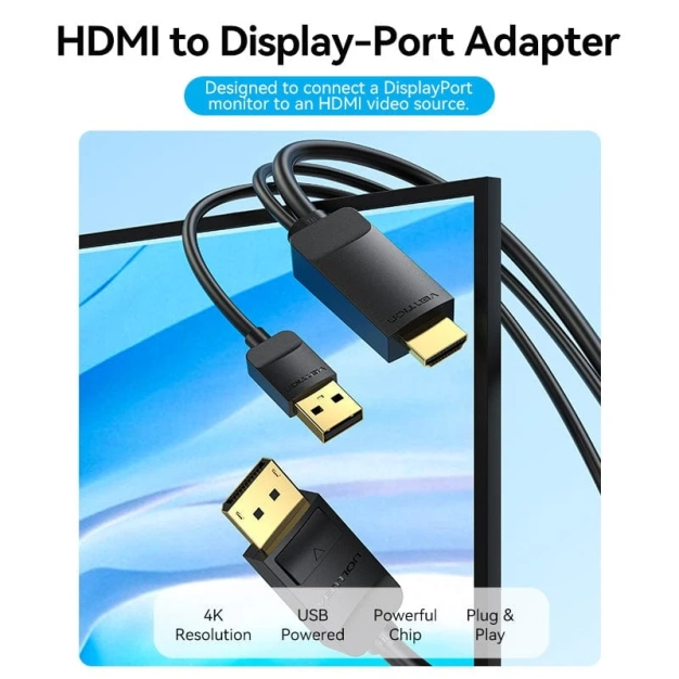 Кабель Vention ABJBG HDMI-DP 1.5 м, 4K 60Hz
