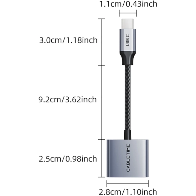 Перехідник Cabletime CPA1G USB-C 3.5 мм PD60W Black