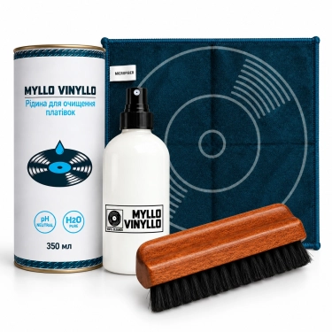 Комплект для догляду за вінілом Myllo Vinyllo №3 рідина 350 мл, мікрофібра та антистатична щітка