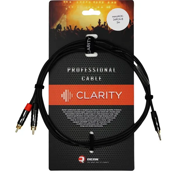 Аудіокабель Clarity miniJACK-2xRCA-B/2m — точна модель і довжина, пакування