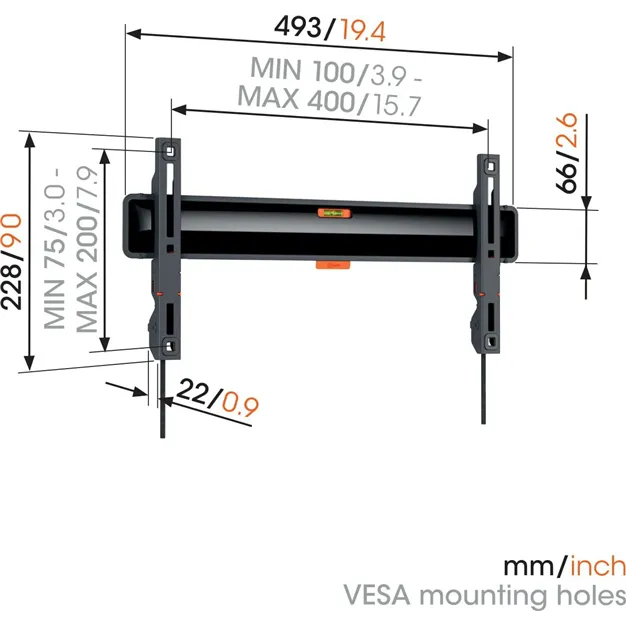 Vogel's TVM 3405 SP OLED, чорний — розмірна схема