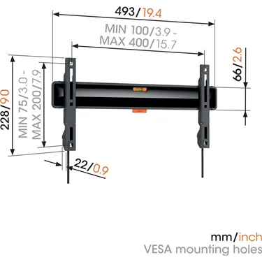 Vogel's TVM 3405 SP OLED, чорний — розмірна схема