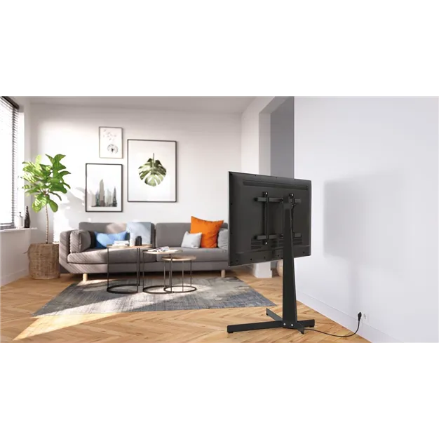 Vogel's TVS 3690, чорний — вигляд ззаду з телевізором — приклад установлення