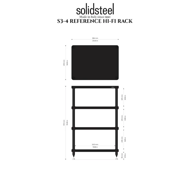 Стійка для апаратури Solidsteel S3-4, чорна — креслення з розмірами