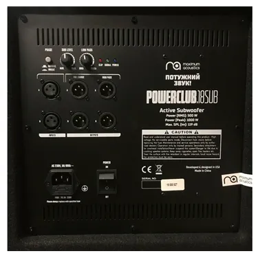 Maximum Acoustics POWERCLUB.18SUB — роз’єми та органи керування