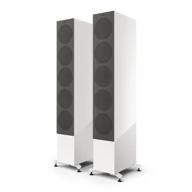 KEF R11 Meta White Gloss — вигляд із грилями