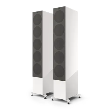 KEF R11 Meta White Gloss — вигляд із грилями