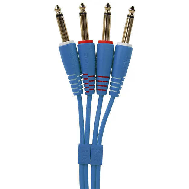 Комплект аудіокабелів UDG U97004LB Jack 6,35 мм — Jack 6,35 мм, 3 м, синій — Роз’єми крупним планом