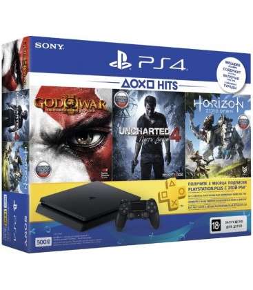 Ігрова приставка SONY PlayStation 4 Slim 500 Gb Black (HZD+GOW3+UC4+PSPlus 3М)