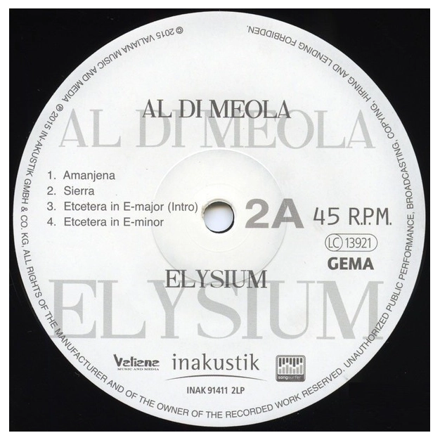Вініловий диск 2LP Meola, Al Di: Elysium (45 rpm)