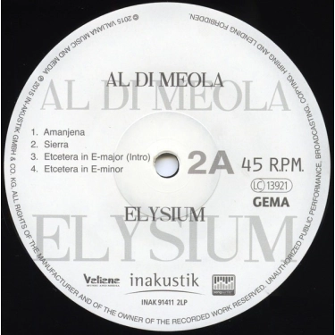 Вініловий диск 2LP Meola, Al Di: Elysium (45 rpm)