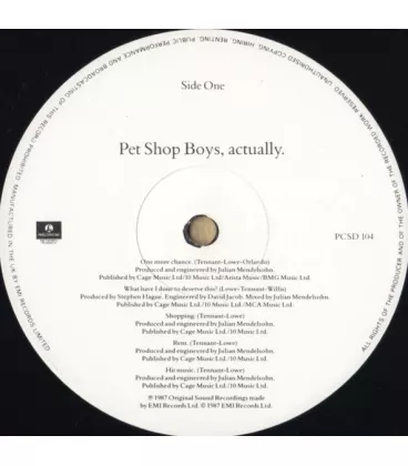 Вініловий диск LP Pet Shop Boys: Actually - Remast