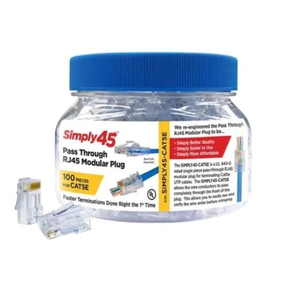 Конектори SCP Simply45-Cat5E Pass Through Modular Plugs for 24Awg Cat5E (100 шт) Конектори SCP Simply45-Cat5E Pass Through Modular Plugs for 24Awg Cat5E (100 шт)