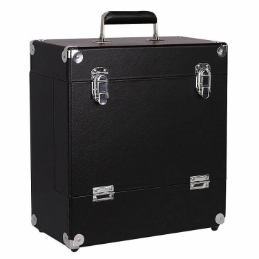 Кейс для грампластинок Retro Musique 12 Inch Wooden Vinyl Storage Case For 35 Lps - Black Leather Style