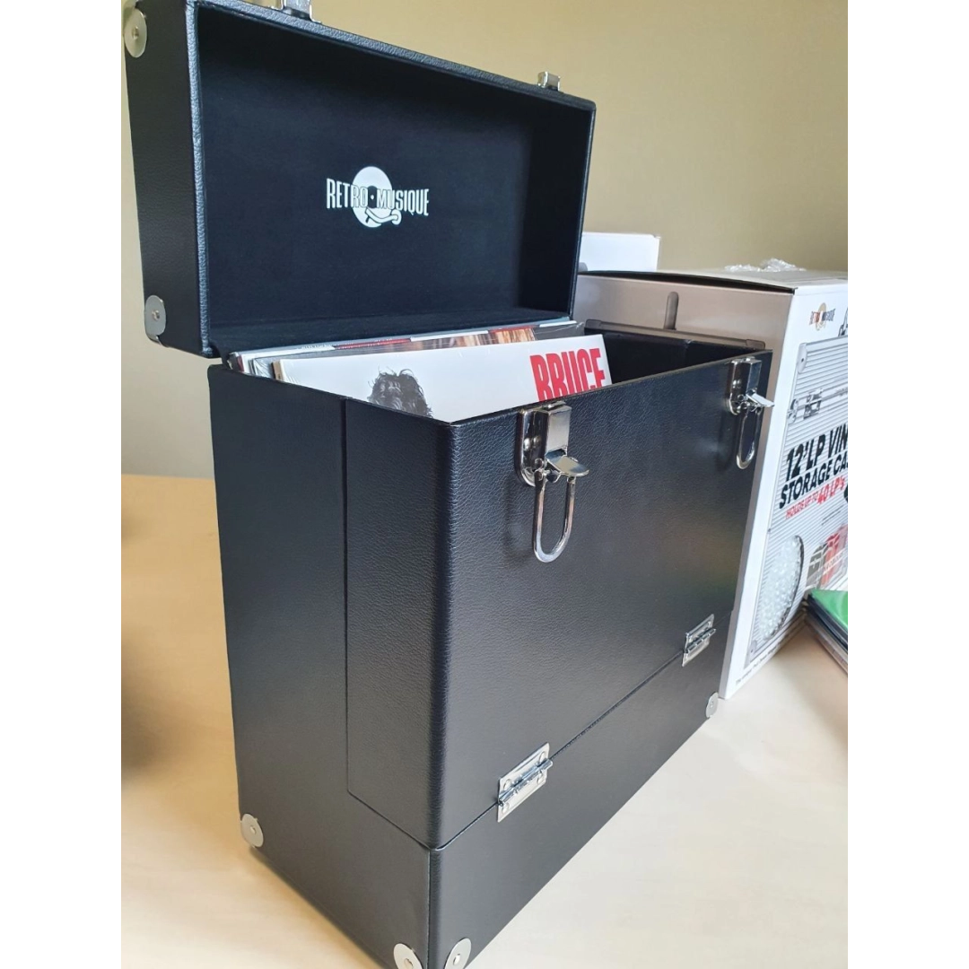 Кейс для грампластинок Retro Musique 12 Inch Wooden Vinyl Storage Case For 35 Lps - Black Leather Style Кейс для грампластинок Retro Musique 12 Inch Wooden Vinyl Storage Case For 35 Lps - Black Leather Style