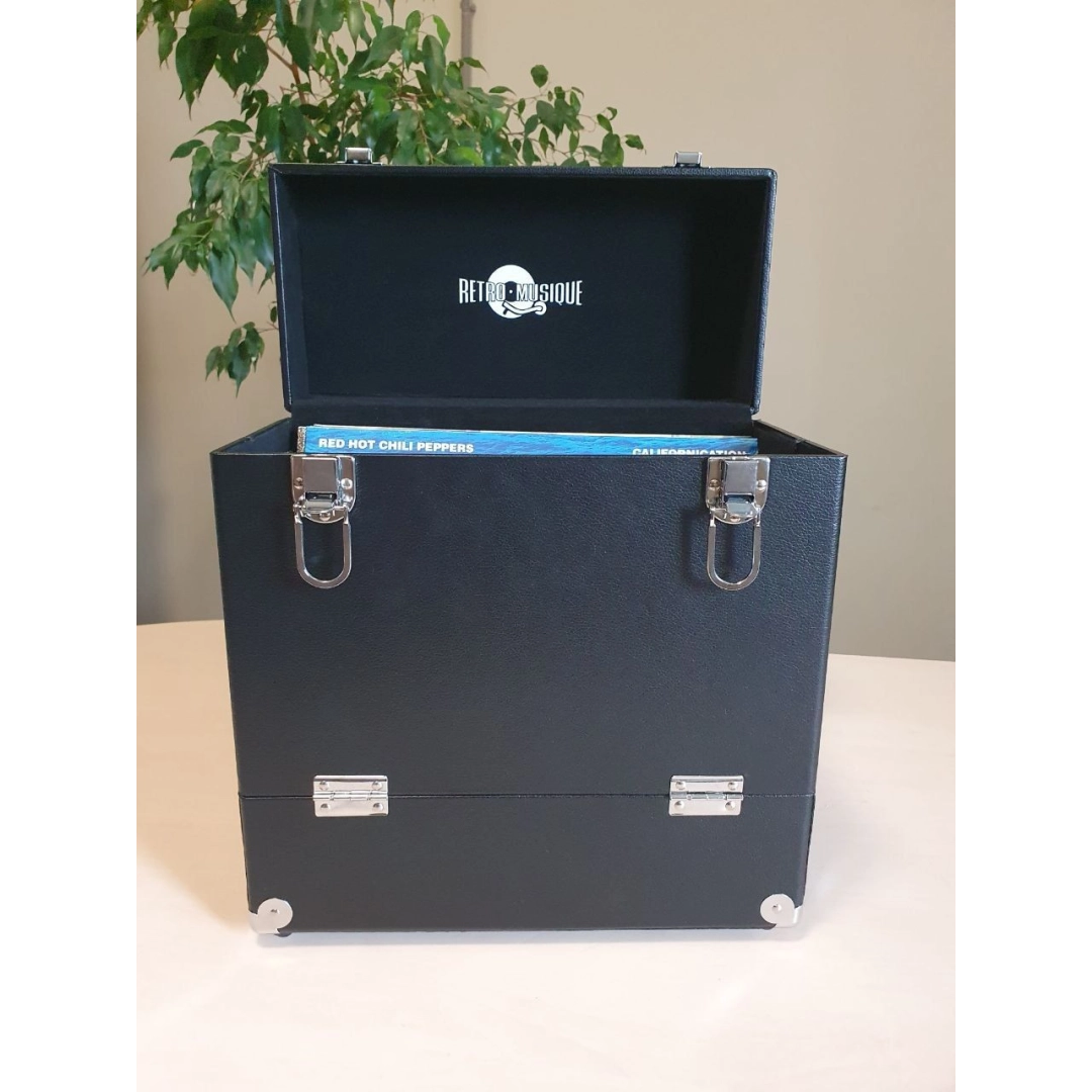 Кейс для грампластинок Retro Musique 12 Inch Wooden Vinyl Storage Case For 35 Lps - Black Leather Style Кейс для грампластинок Retro Musique 12 Inch Wooden Vinyl Storage Case For 35 Lps - Black Leather Style
